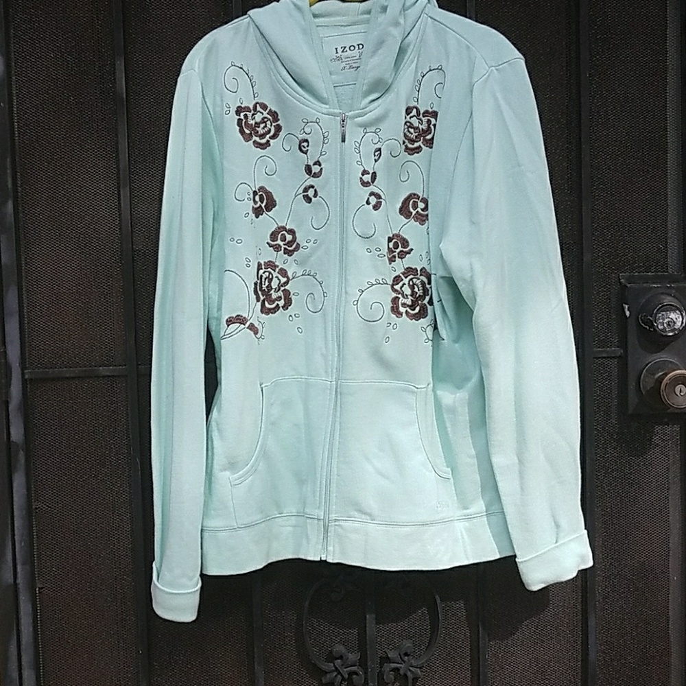 Izod hoodie with brown stitched flowers